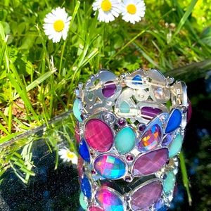 Ornate Rhinestone Stretch Cuff Bracelet Jewelry